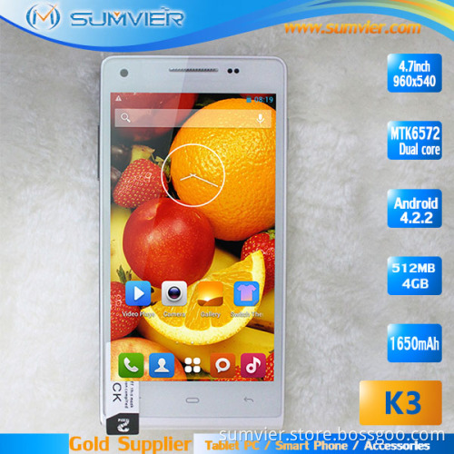 4.7inch Mtk6572 Dual Core 1.2GHz Qhd960X540 512MB+4G Smart Phone